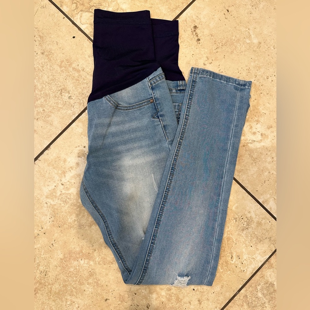 Pink Blush distressed maternity jeans